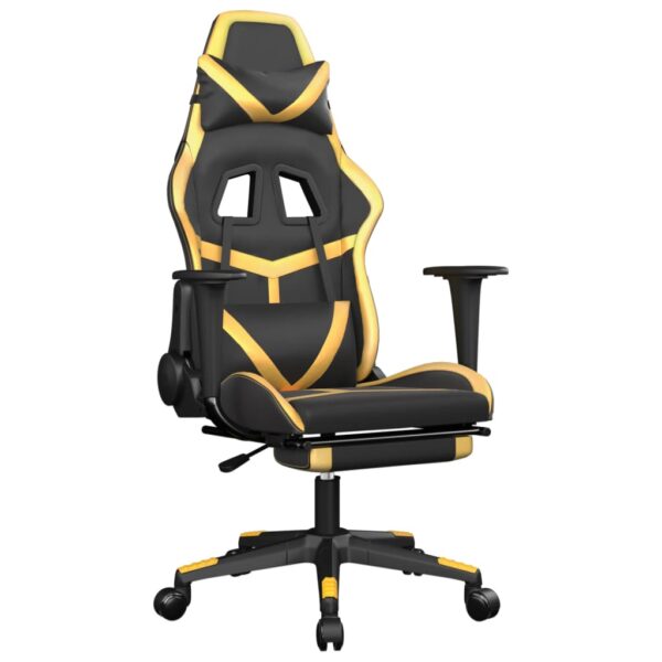 vidaXL Massage Gaming Chair with Footrest Black&Gold Faux Leather - Image 2