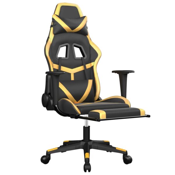 vidaXL Massage Gaming Chair with Footrest Black&Gold Faux Leather - Image 3