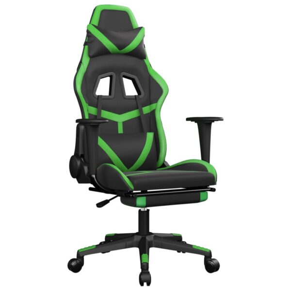 vidaXL Massage Gaming Chair with Footrest Black&Green Faux Leather - Image 2