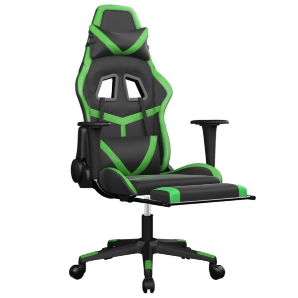 vidaXL Massage Gaming Chair with Footrest Black&Green Faux Leather - Image 3