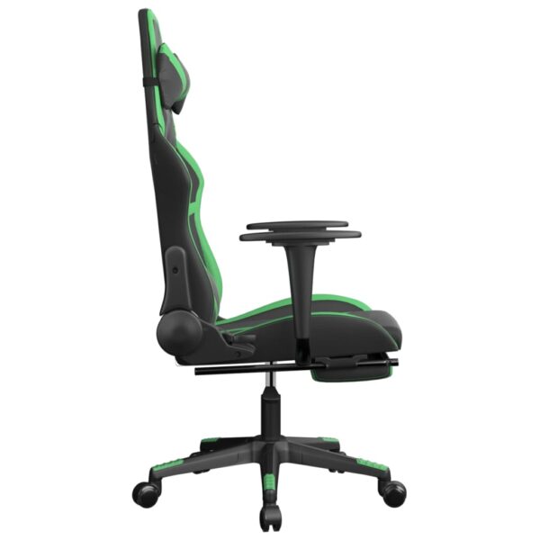 vidaXL Massage Gaming Chair with Footrest Black&Green Faux Leather - Image 5