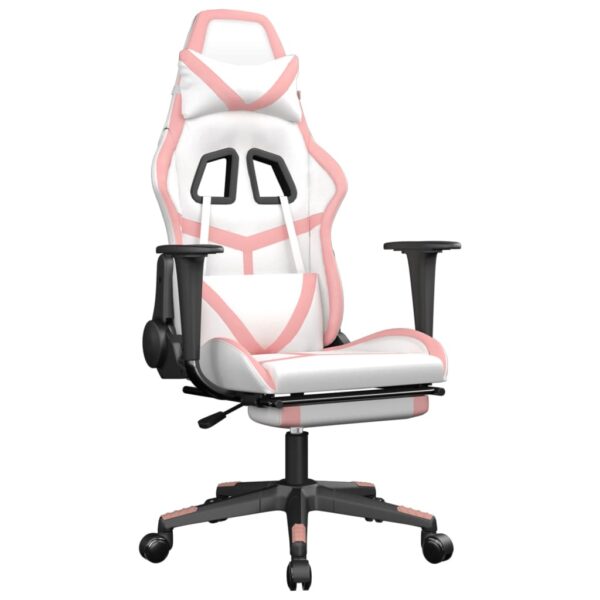 vidaXL Massage Gaming Chair with Footrest White&Pink Faux Leather - Image 2