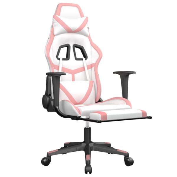 vidaXL Massage Gaming Chair with Footrest White&Pink Faux Leather - Image 3