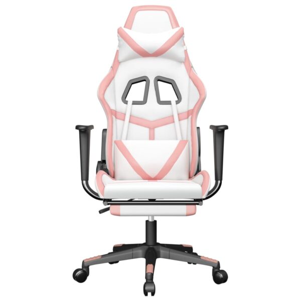 vidaXL Massage Gaming Chair with Footrest White&Pink Faux Leather - Image 4