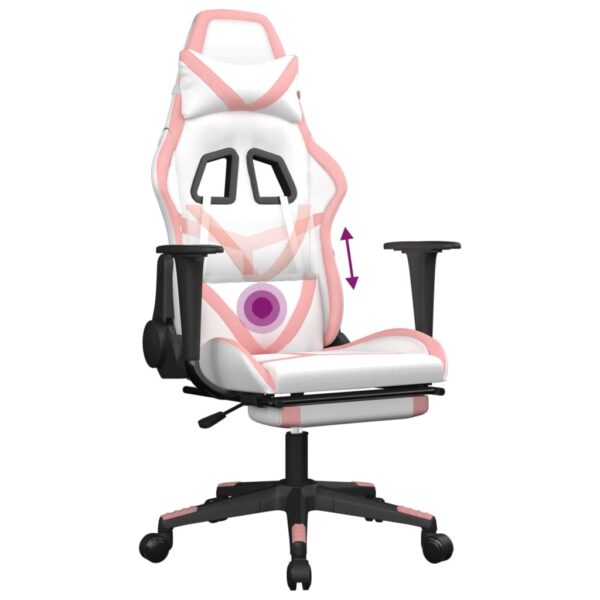 vidaXL Massage Gaming Chair with Footrest White&Pink Faux Leather - Image 8