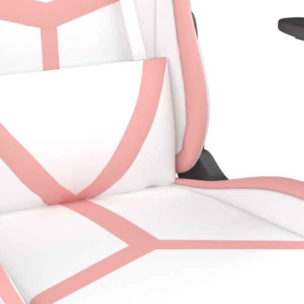 vidaXL Massage Gaming Chair with Footrest White&Pink Faux Leather - Image 9