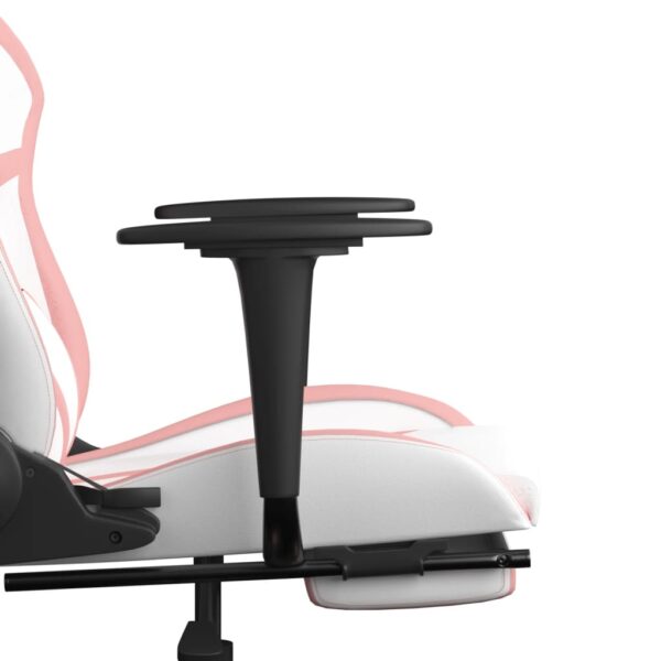 vidaXL Massage Gaming Chair with Footrest White&Pink Faux Leather - Image 11