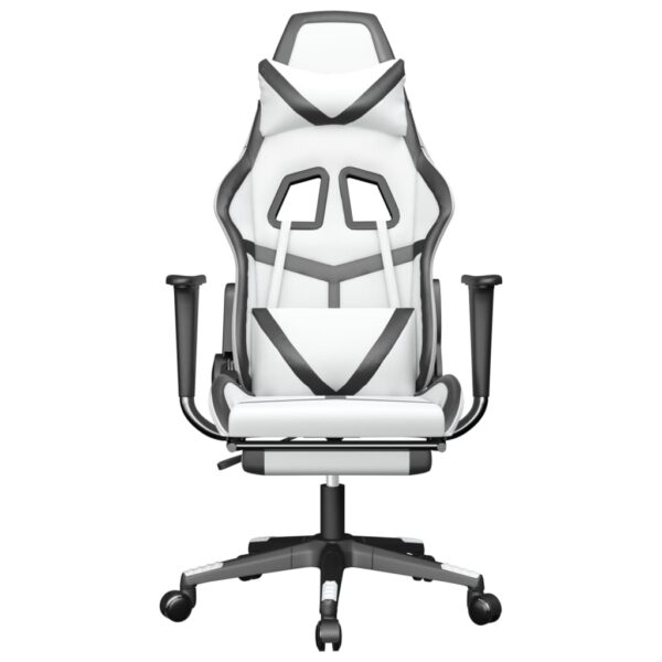 vidaXL Massage Gaming Chair with Footrest White&Black Faux Leather - Image 4