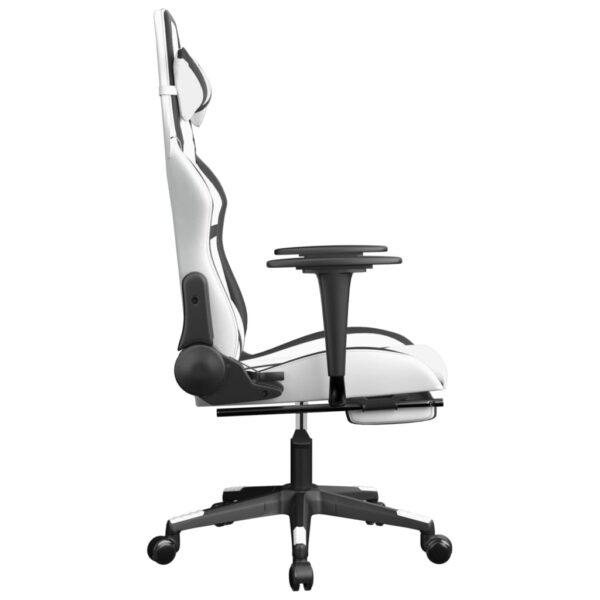 vidaXL Massage Gaming Chair with Footrest White&Black Faux Leather - Image 5