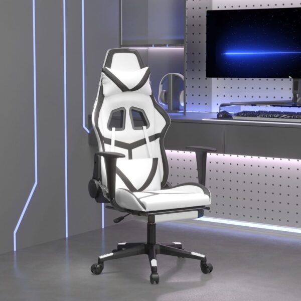 vidaXL Massage Gaming Chair with Footrest White&Black Faux Leather