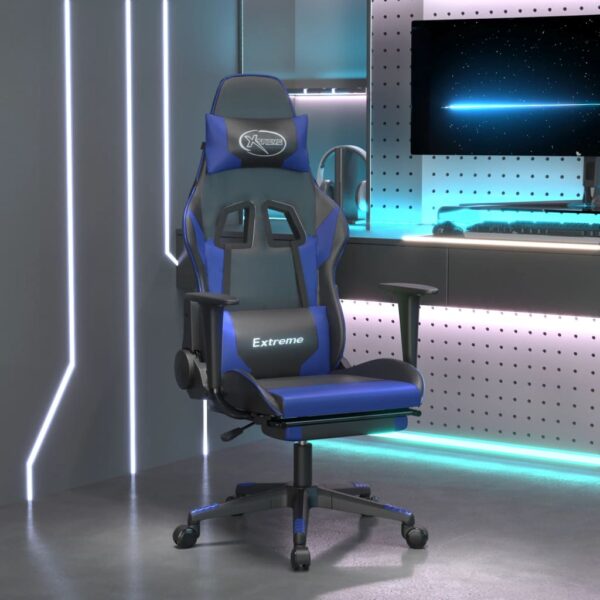 vidaXL Massage Gaming Chair with Footrest Black&Blue Faux Leather