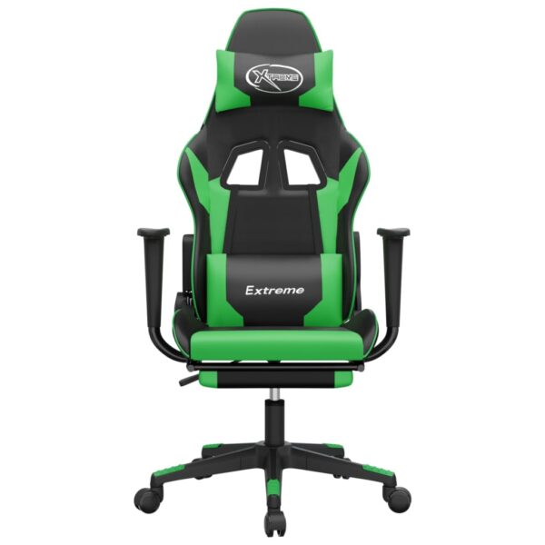 vidaXL Massage Gaming Chair with Footrest Black&Green Faux Leather - Image 4