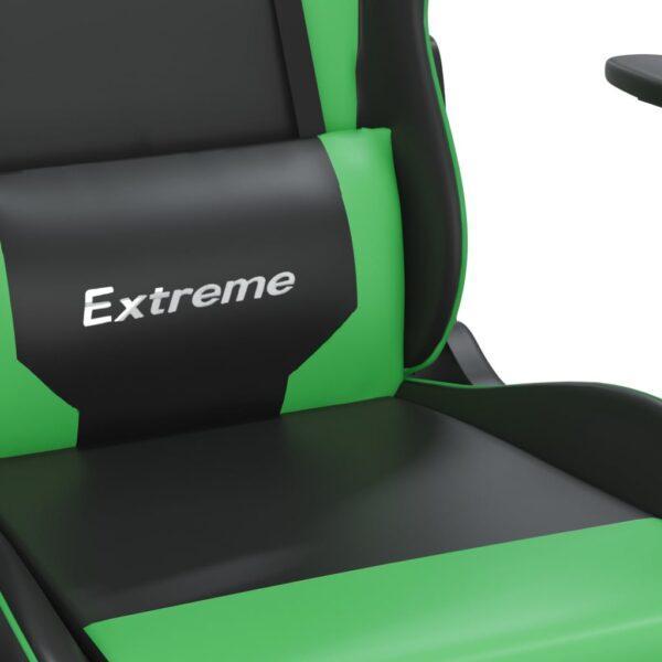 vidaXL Massage Gaming Chair with Footrest Black&Green Faux Leather - Image 9