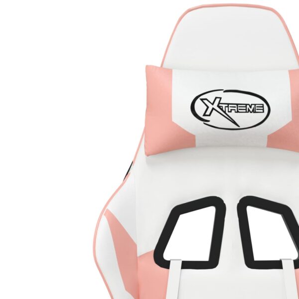 vidaXL Massage Gaming Chair with Footrest White&Pink Faux Leather - Image 12