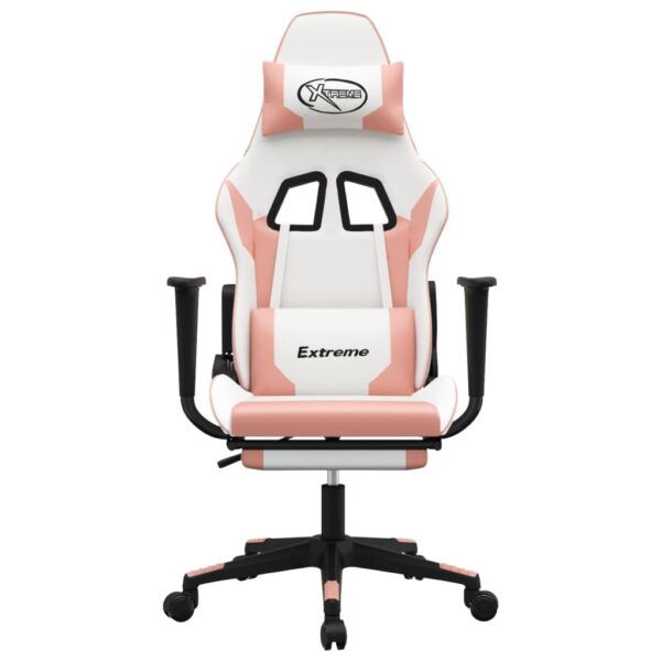 vidaXL Massage Gaming Chair with Footrest White&Pink Faux Leather - Image 4