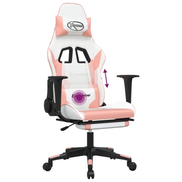 vidaXL Massage Gaming Chair with Footrest White&Pink Faux Leather - Image 8