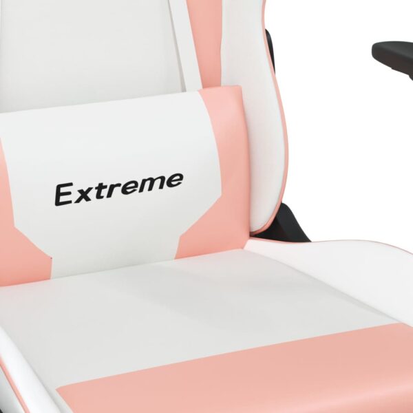 vidaXL Massage Gaming Chair with Footrest White&Pink Faux Leather - Image 9