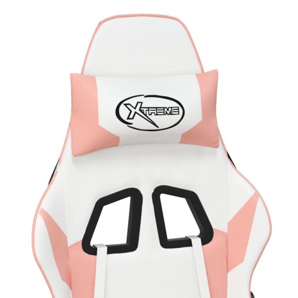 vidaXL Massage Gaming Chair with Footrest White&Pink Faux Leather - Image 10