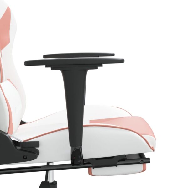 vidaXL Massage Gaming Chair with Footrest White&Pink Faux Leather - Image 11