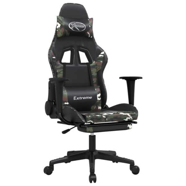 vidaXL Massage Gaming Chair with Footrest Black&Camouflage Faux Leather - Image 2