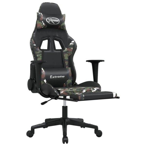 vidaXL Massage Gaming Chair with Footrest Black&Camouflage Faux Leather - Image 3