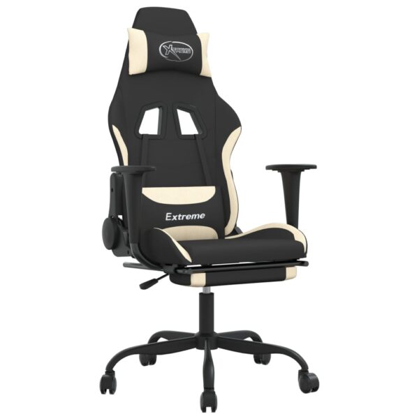 vidaXL Massage Gaming Chair with Footrest Black and Cream Fabric - Image 2