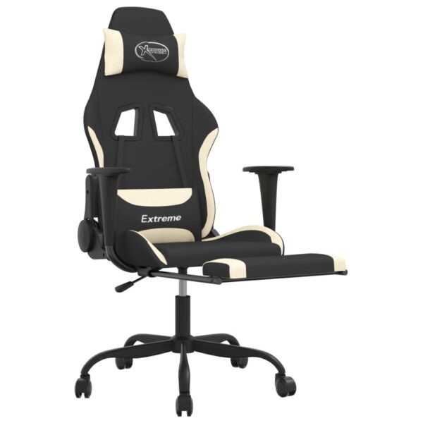 vidaXL Massage Gaming Chair with Footrest Black and Cream Fabric - Image 4