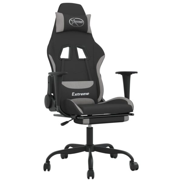 vidaXL Massage Gaming Chair with Footrest Black and Light Gray Fabric - Image 2