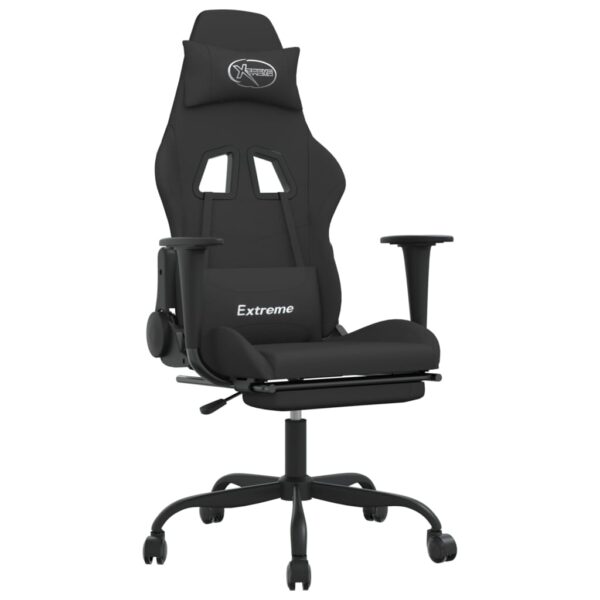 vidaXL Massage Gaming Chair with Footrest Black Fabric - Image 2