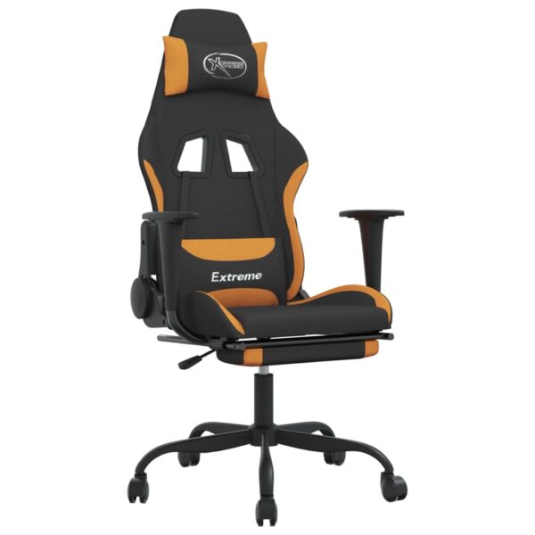 vidaXL Massage Gaming Chair with Footrest Black and Orange Fabric - Image 2