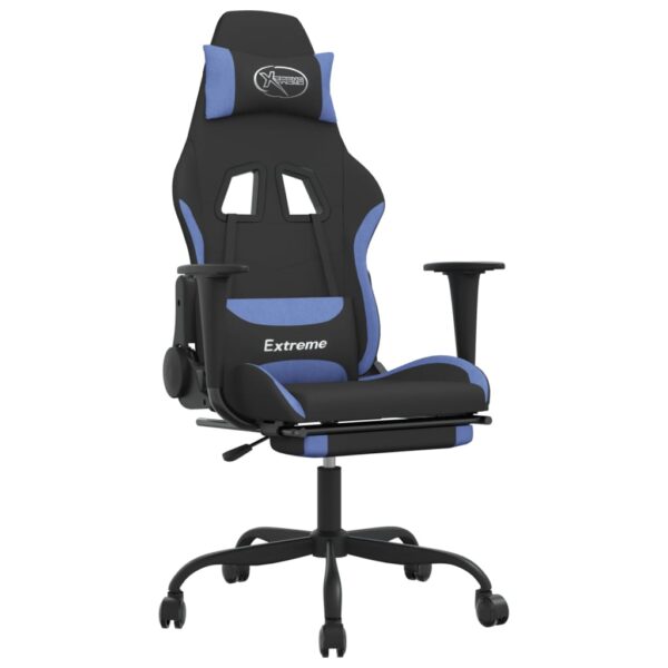 vidaXL Massage Gaming Chair with Footrest Black and Blue Fabric - Image 2