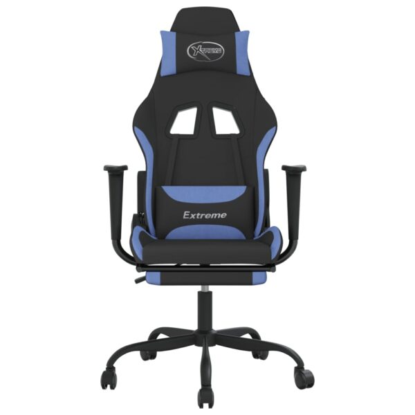 vidaXL Massage Gaming Chair with Footrest Black and Blue Fabric - Image 3