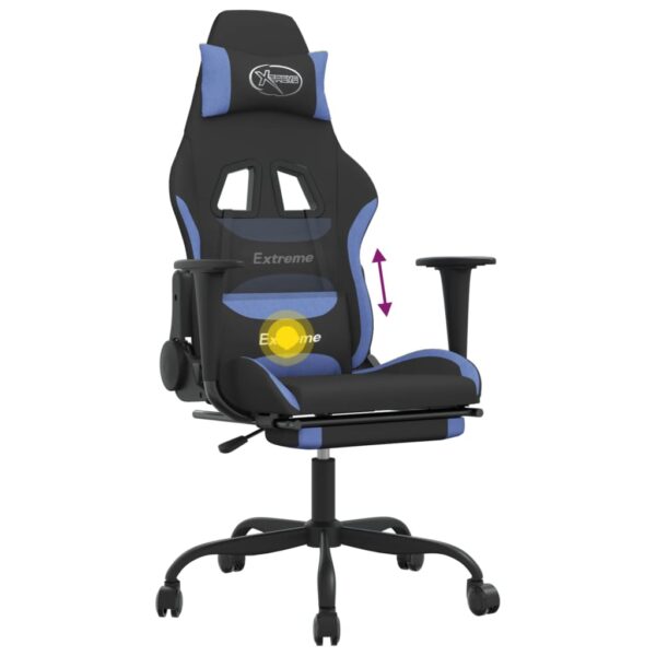 vidaXL Massage Gaming Chair with Footrest Black and Blue Fabric - Image 12