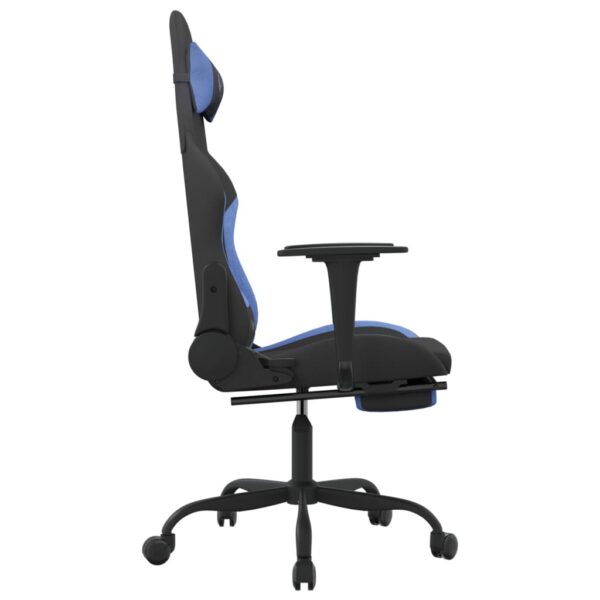 vidaXL Massage Gaming Chair with Footrest Black and Blue Fabric - Image 5