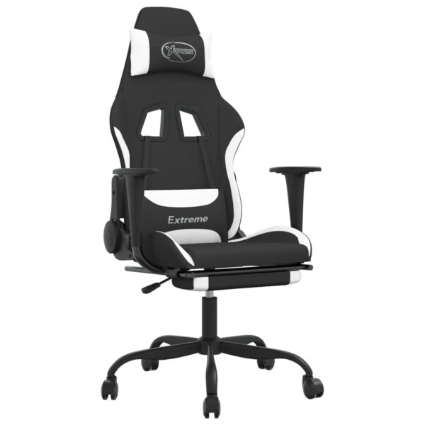 vidaXL Massage Gaming Chair with Footrest Black and White Fabric - Image 2