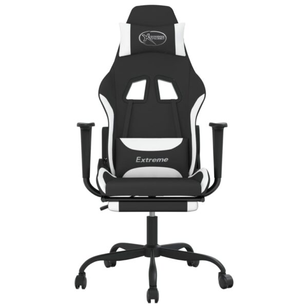 vidaXL Massage Gaming Chair with Footrest Black and White Fabric - Image 3