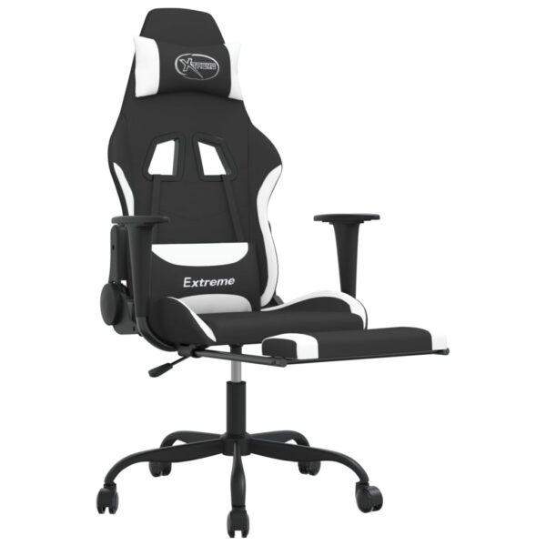 vidaXL Massage Gaming Chair with Footrest Black and White Fabric - Image 4