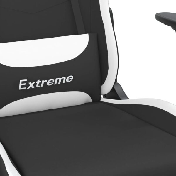 vidaXL Massage Gaming Chair with Footrest Black and White Fabric - Image 9