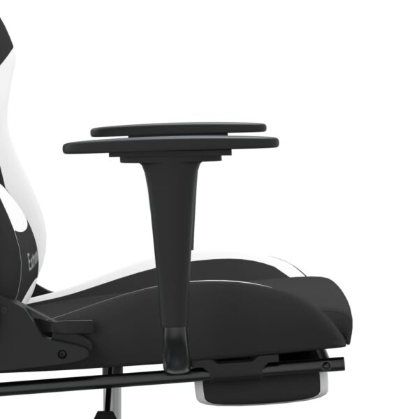 vidaXL Massage Gaming Chair with Footrest Black and White Fabric - Image 10