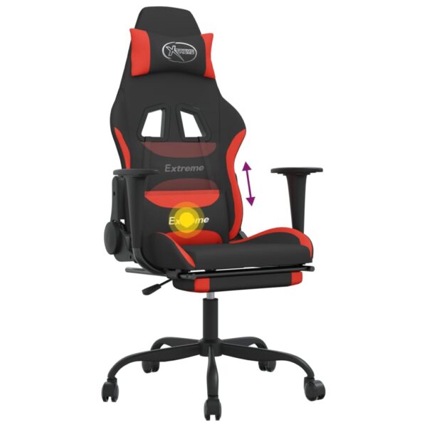 vidaXL Massage Gaming Chair with Footrest Black and Red Fabric - Image 12