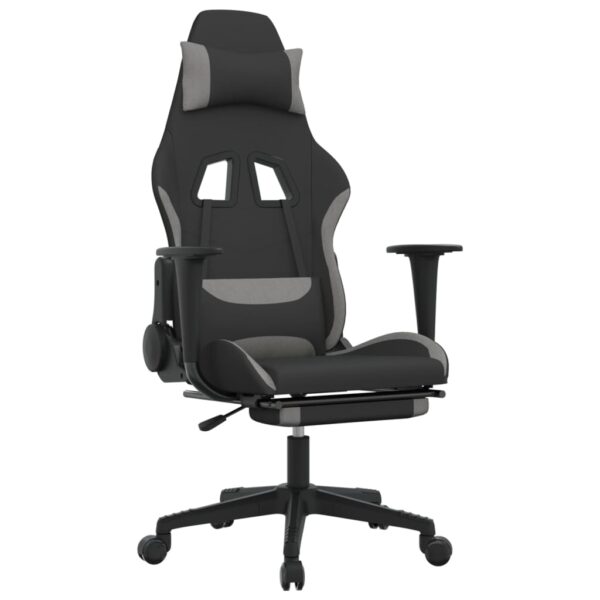 vidaXL Massage Gaming Chair with Footrest Black and Light Gray Fabric - Image 2