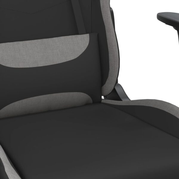 vidaXL Massage Gaming Chair with Footrest Black and Light Gray Fabric - Image 7