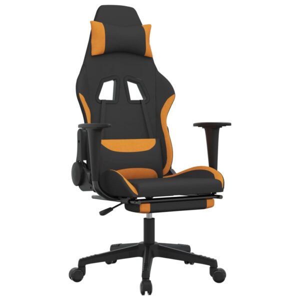 vidaXL Massage Gaming Chair with Footrest Black and Orange Fabric - Image 2