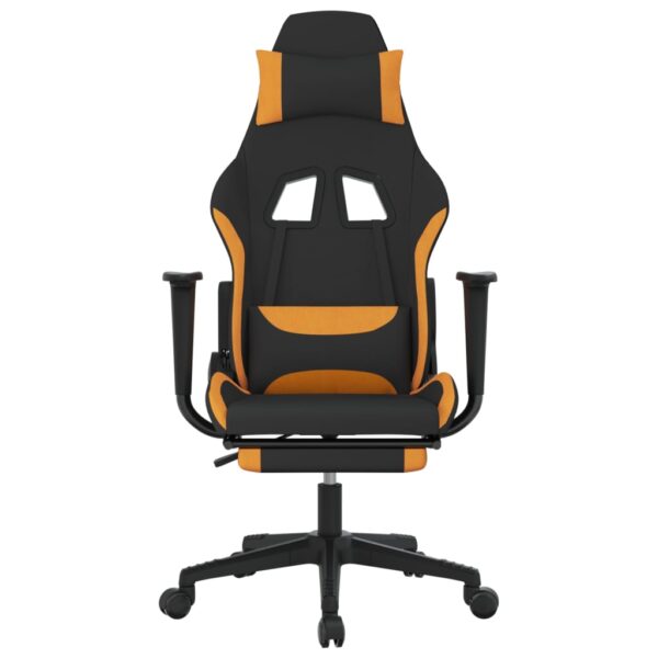 vidaXL Massage Gaming Chair with Footrest Black and Orange Fabric - Image 3