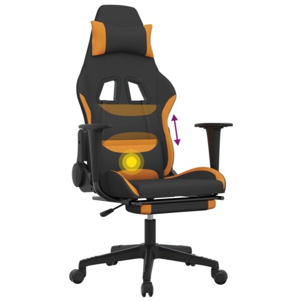 vidaXL Massage Gaming Chair with Footrest Black and Orange Fabric - Image 12