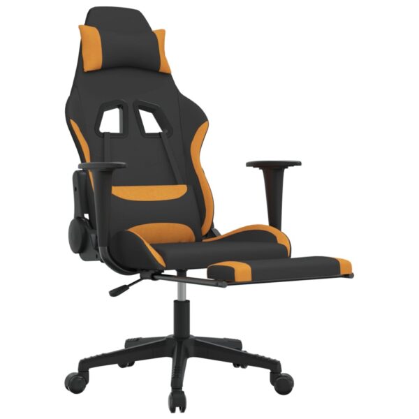 vidaXL Massage Gaming Chair with Footrest Black and Orange Fabric - Image 6