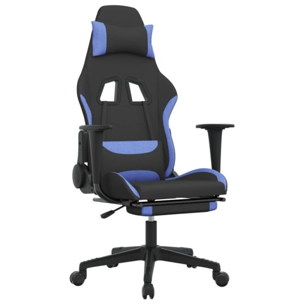 vidaXL Massage Gaming Chair with Footrest Black and Blue Fabric - Image 2