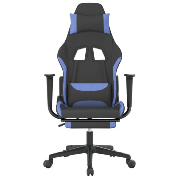 vidaXL Massage Gaming Chair with Footrest Black and Blue Fabric - Image 3