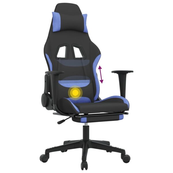 vidaXL Massage Gaming Chair with Footrest Black and Blue Fabric - Image 12