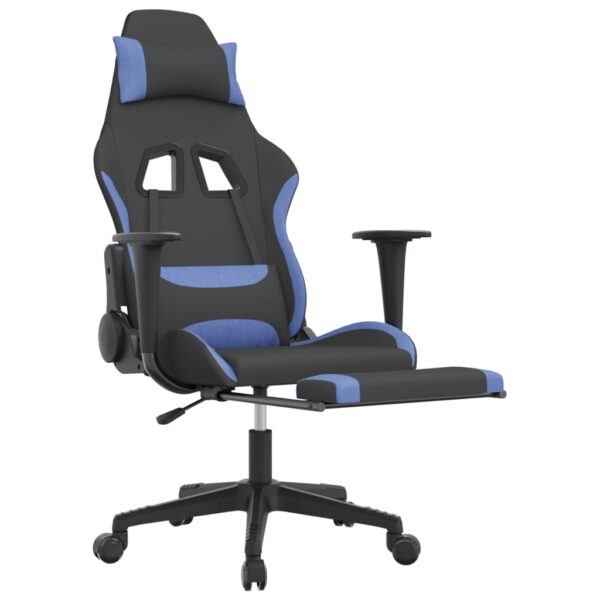 vidaXL Massage Gaming Chair with Footrest Black and Blue Fabric - Image 6